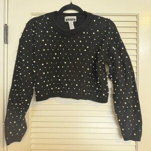 Vintage Black Sweater with Pearls Contempo Casuals Size Women's Medium